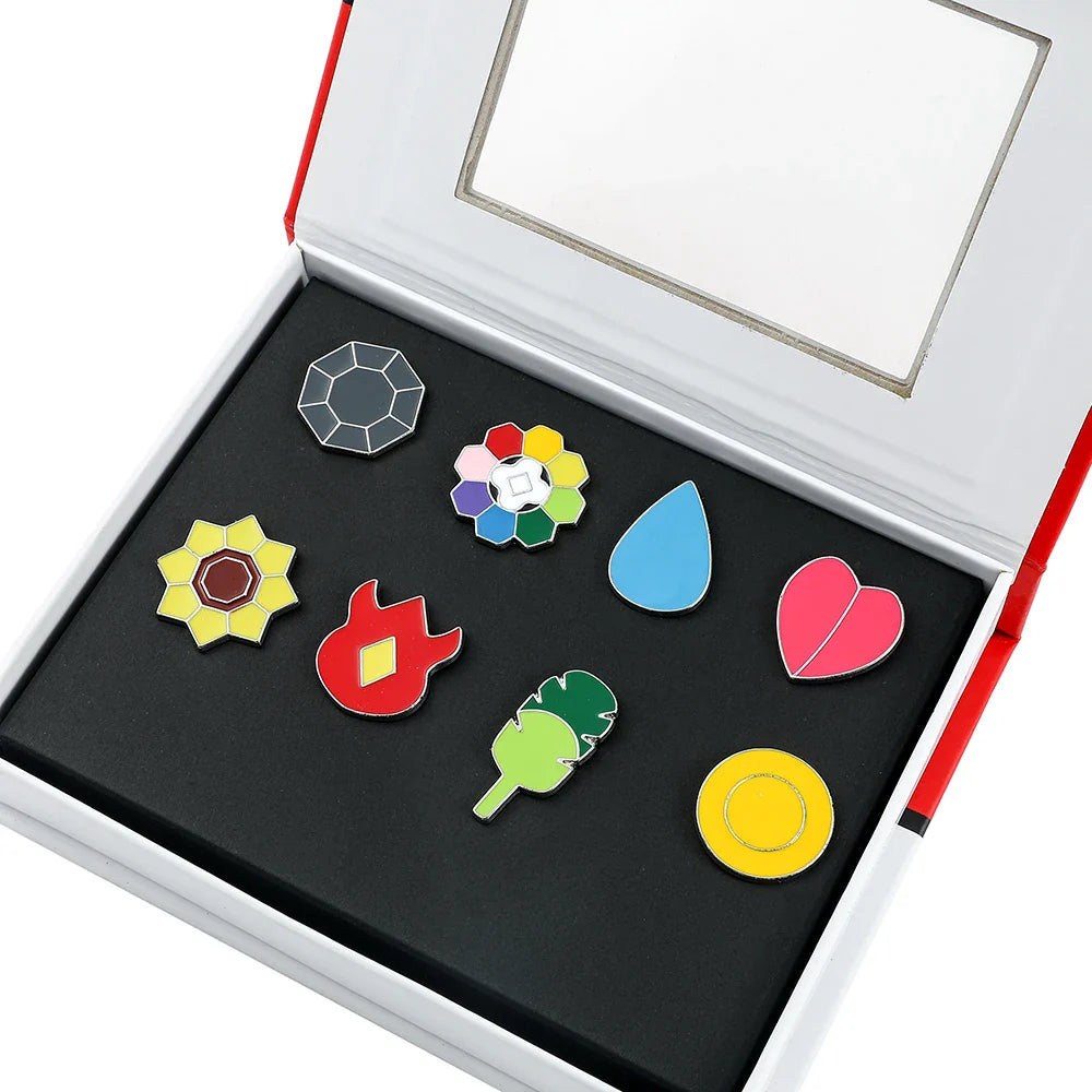 Pokémon Gym Badges Box Set – Kanto, Johto, Hoenn, Sinnoh, Unova, Kalos & Orange Islands Region Pins and Brooches