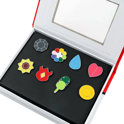 Pokémon Gym Badges Box Set – Kanto, Johto, Hoenn, Sinnoh, Unova, Kalos & Orange Islands Region Pins and Brooches