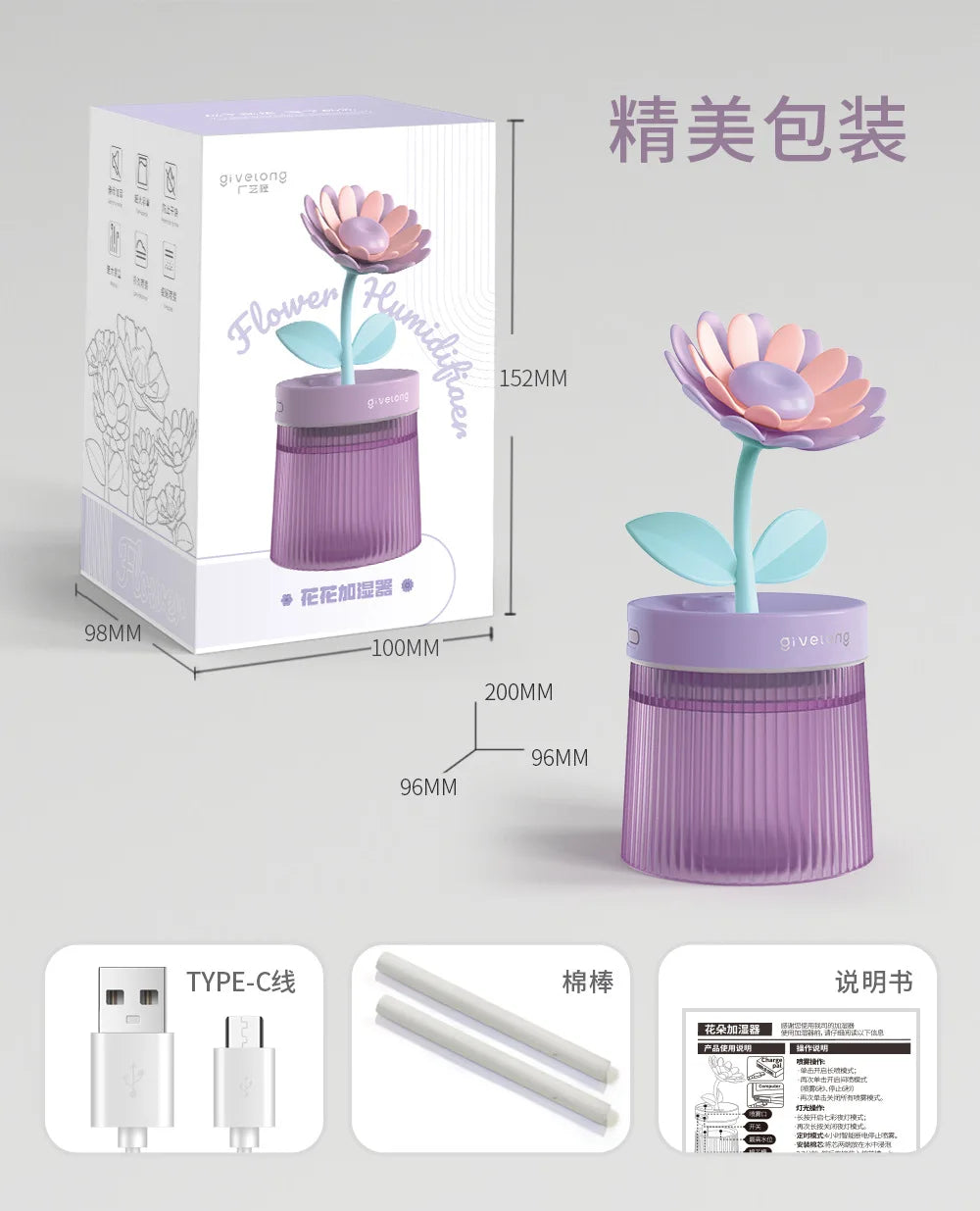 2024 Portable USB Ultrasonic Humidifier – Colorful Cup Aroma Diffuser, Cool Mist Maker & Air Purifier with Light