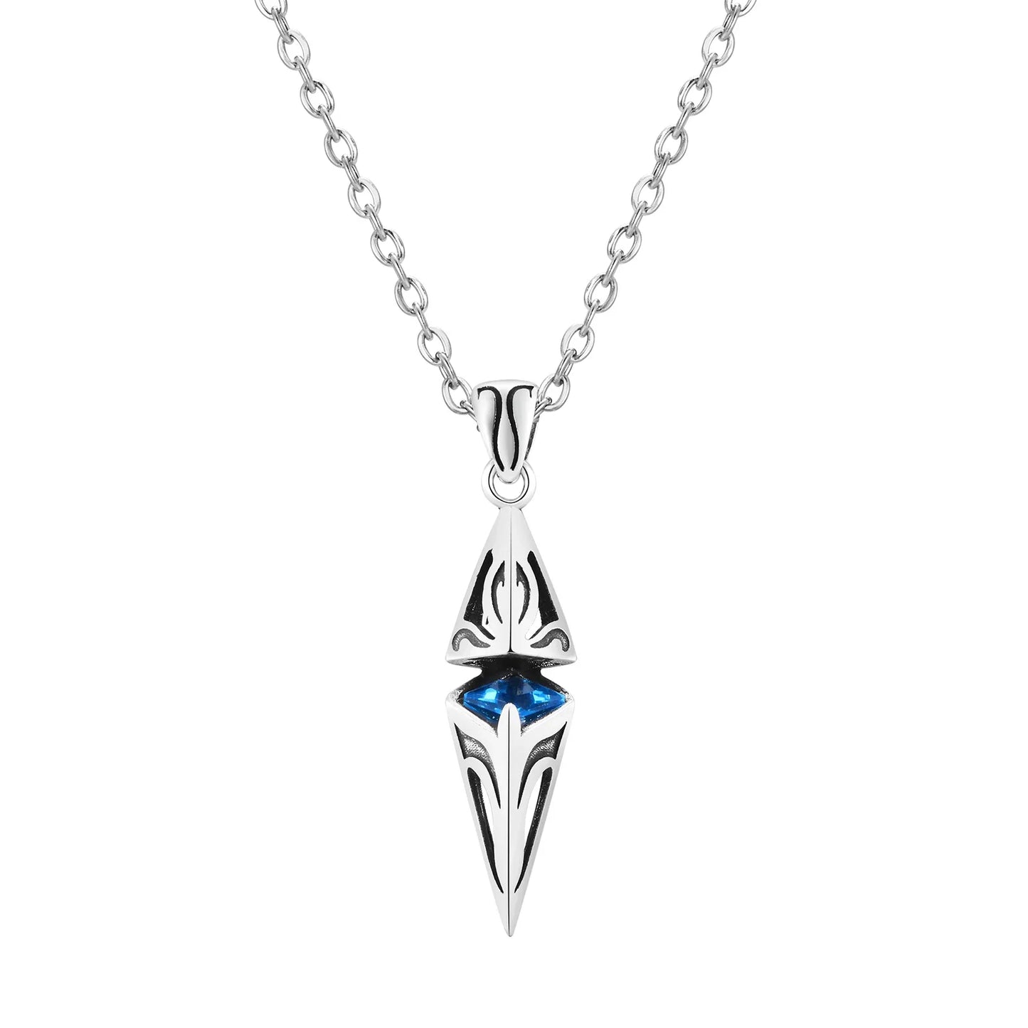 Stylish Blue Stone Necklace – Geometric Stainless Steel Pendant for Men & Women, Perfect Valentine's & Birthday Gift