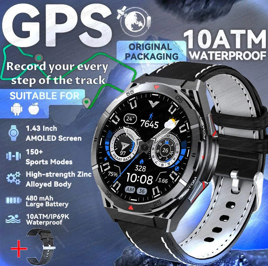 2025 Huawei Original Premium GPS Smartwatch — Ultra HD AMOLED Display, Built-in GPS, Bluetooth Call & 10ATM Waterproof Smart Bracelet