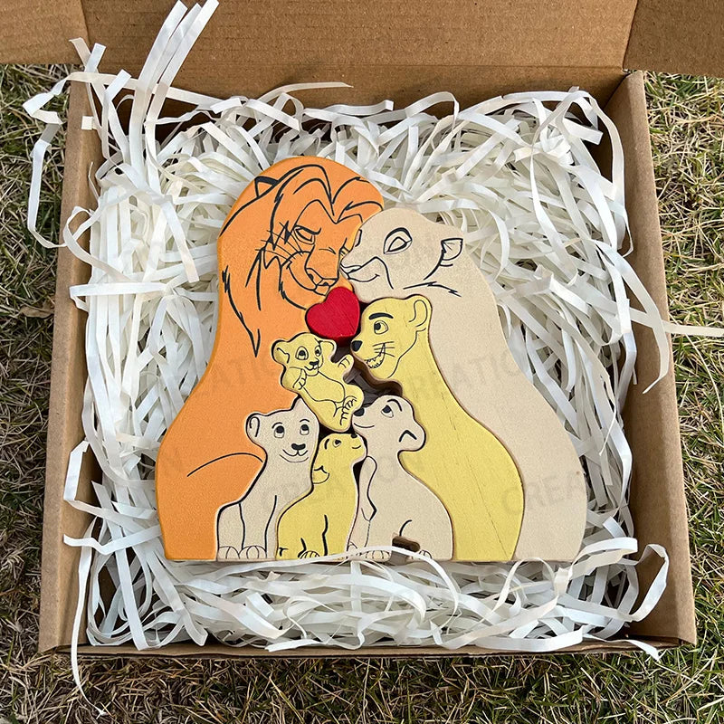 Personalized Wooden Lion Family Puzzle — Custom Name Art Puzzle for Home Decor, Anniversary & Warm Family Gift Keepsake