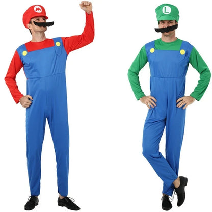 Super Luigi Bros Costume Set - Adult Halloween Cosplay Jumpsuit with Hat for Christmas Parties & Stage Performances