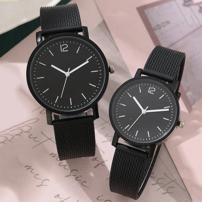 2PCS Set Couple Fashion Leather Watches – Simple Dial Quartz Wristwatches for Ladies & Men, Casual Dress Clocks