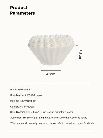 TIMEMORE 1–2 Cup Pour Over Coffee Filters – 50pcs Basket Paper Filter Sheets for B75 Dripper, Premium Coffee Brewing Accessories