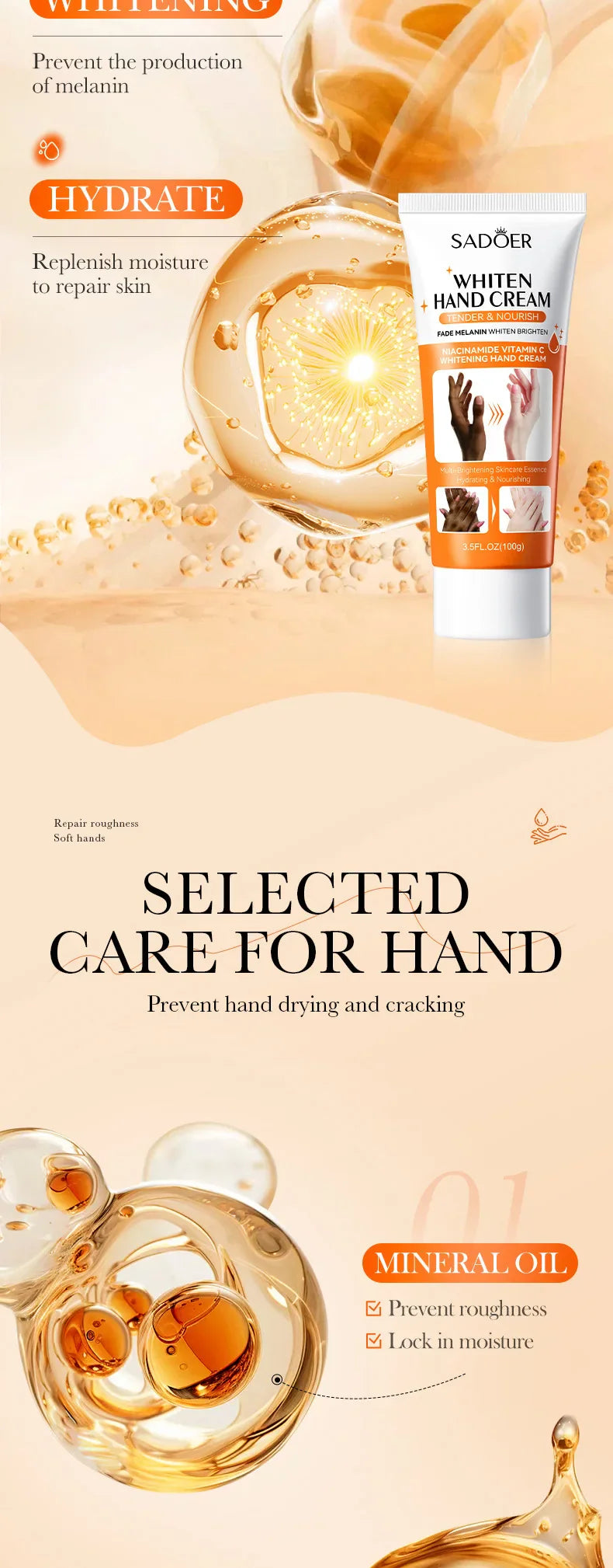 1/2/3pcs SADOER 100g Hand Cream – Moisturizing, Brightening & Non-Greasy Hydration for Soft, Beautiful Hands (Travel Size)