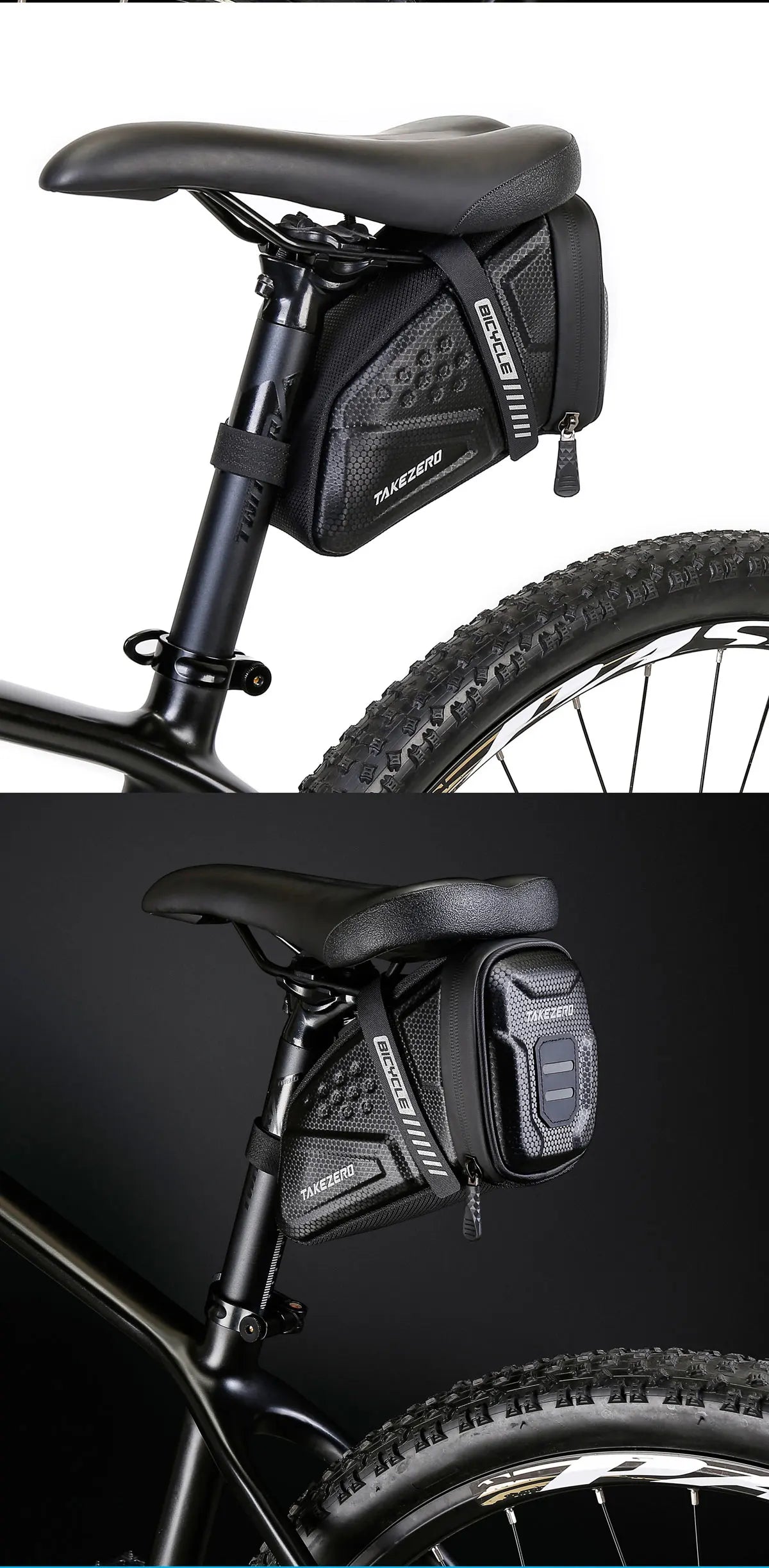 TAKEZERO TZ07 Bicycle Tail Saddle Bag – EVA Hard Shell Rear Bag for Mountain & Road Bikes