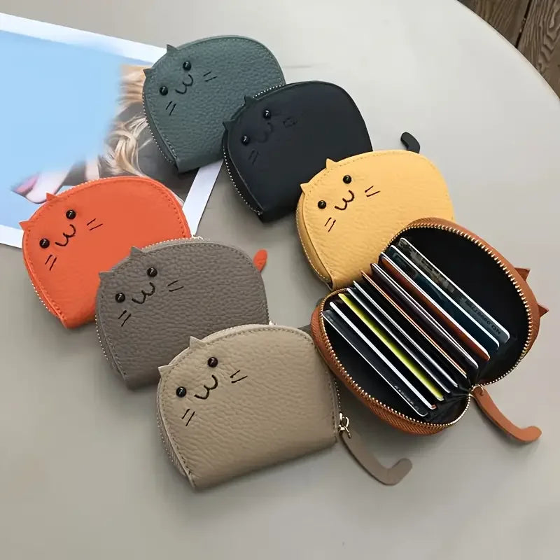 Cartoon Cat-Shaped Women’s Wallet – Multi-Card Slots, Cute Faux Leather Coin Purse & Creative ID Card Holder