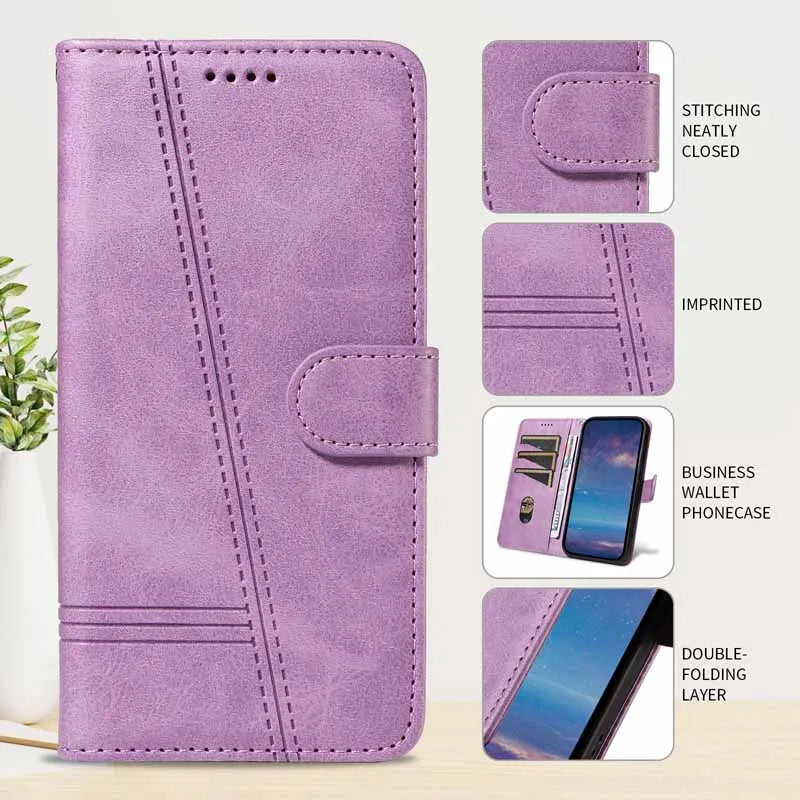 Leather Flip Wallet Case for Motorola Moto G & E Series (G13–G85, E13–E14) – Card Holder Stand Book Cover