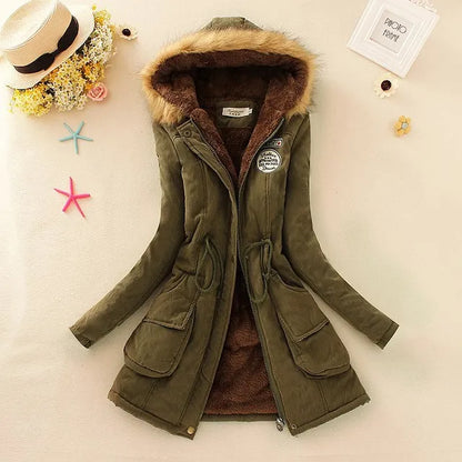 2024 Women's Winter Cotton Jacket – Slim Fit Hooded Parka, Embroidered Padded Warm Casual Overcoat