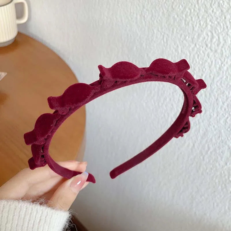 Vintage Red Woolen Velvet Headband – Women's Side Sponge Hair Hoop for Christmas & Fashion Accessories