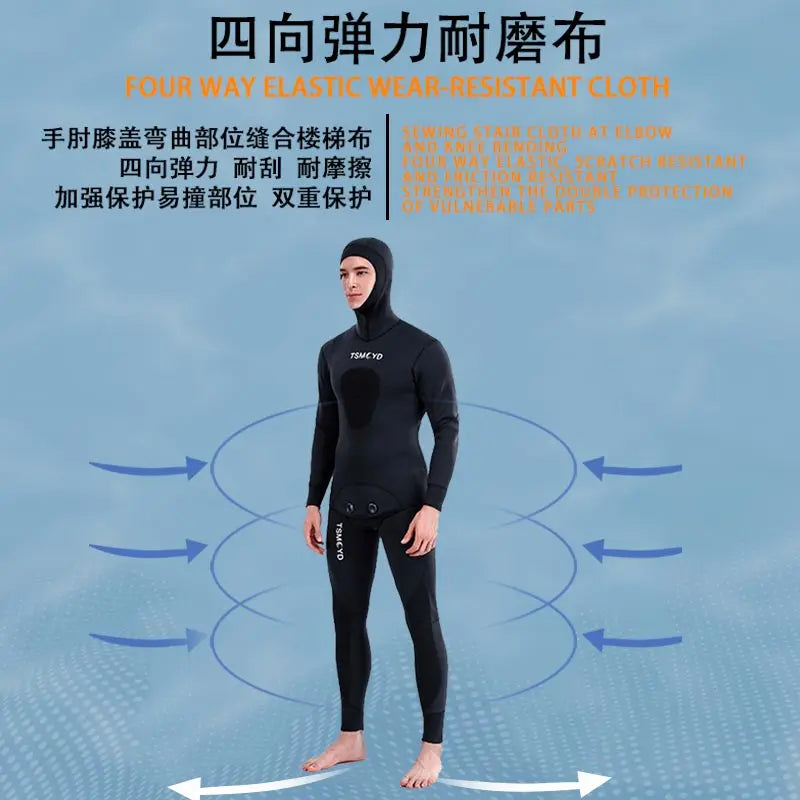 2024 Neoprene Scuba Diving Wetsuit – 1.5/3MM Winter Warm Hooded Suit with Front Zipper for Men, Surfing, Snorkeling & Spearfishing