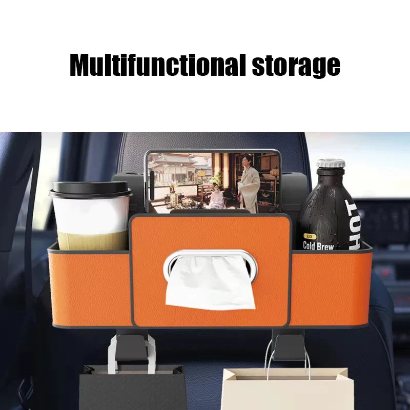 Multifunctional Car Backseat Organizer - Leather Storage Bag with Tissue & Cup Holder