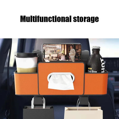 Multifunctional Car Backseat Organizer - Leather Storage Bag with Tissue & Cup Holder