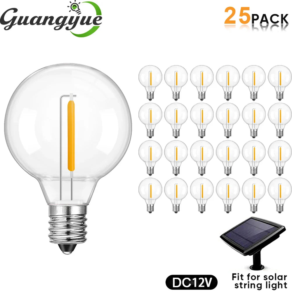 DC 12V E12 LED Globe Bulb 1W – Warm White G40 Low Voltage Solar String Light Replacement Bulbs for RV & Camping Interior Lighting