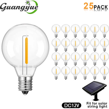 DC 12V E12 LED Globe Bulb 1W – Warm White G40 Low Voltage Solar String Light Replacement Bulbs for RV & Camping Interior Lighting