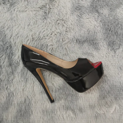 Women’s Sexy Platform Peep Toe Pumps – 14cm Stiletto Patent Leather High Heels for Party & Wedding