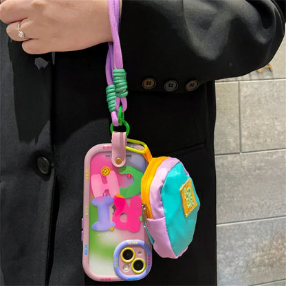 Cute Colorful Gradient Coin Purse Crossbody Lanyard Case: INS Soft Cover for iPhone 15/14/13/12/11 Series - Shockproof Protection for Pro Max, XS, XR, Plus