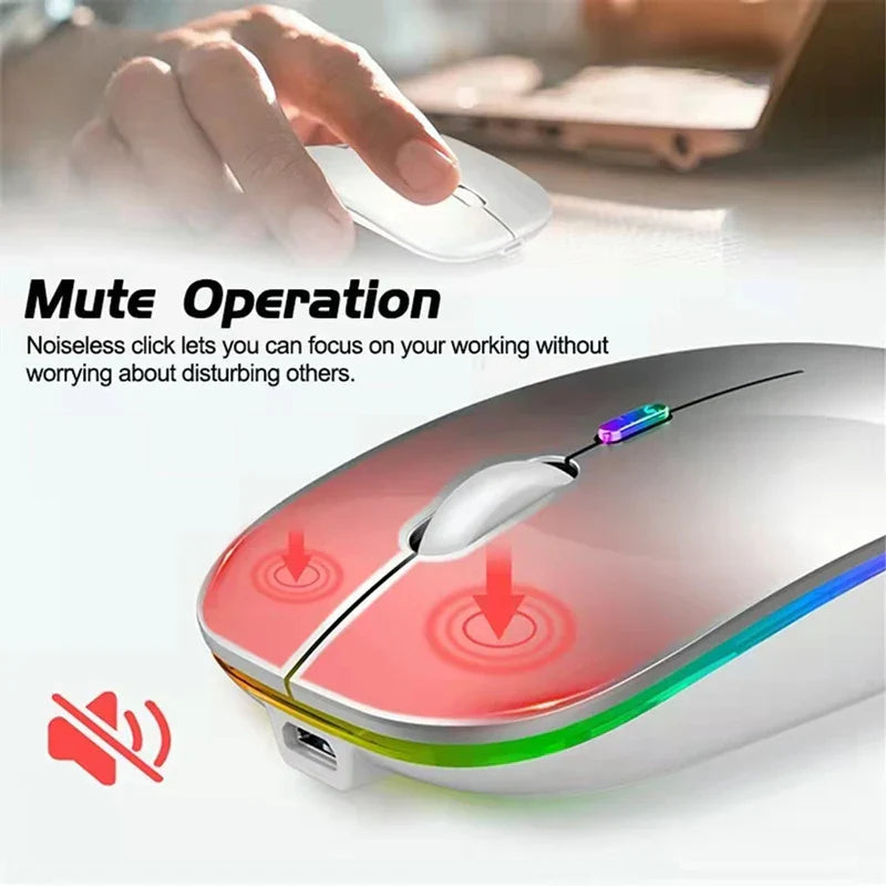 LED Wireless Mouse - USB Rechargeable, Bluetooth-Compatible RGB Ergonomic Silent Mouse with Backlight for Laptop, PC, iPad