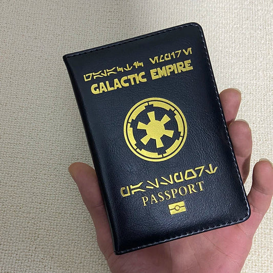 Galactic Empire Passport Cover | Black PU Leather Travel Wallet & Document Organizer with New Logo