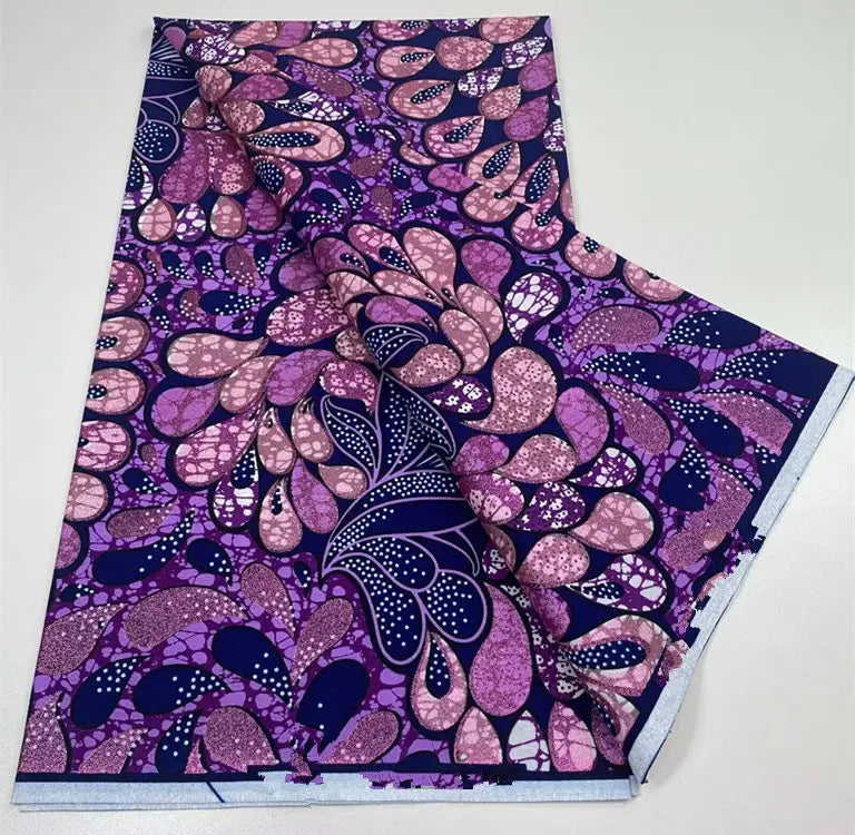 African Golden Glitter Wax Fabric - 6 Yards Ankara Batik Pagne Material for Sewing & Fashion Designs