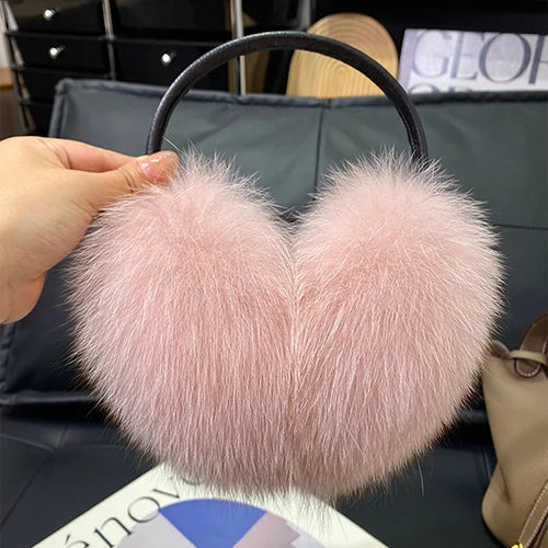 Women’s Winter Real Fox Fur Earmuffs & Scarf – Dual-Use Plush Outdoor Warmer with Genuine Fur