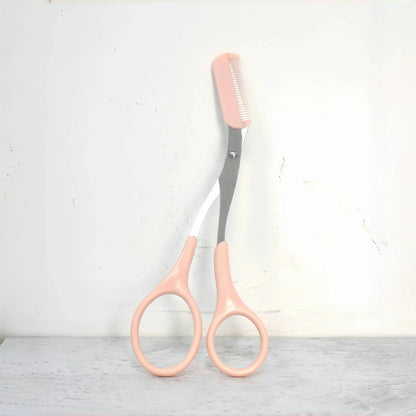 Pink Eyebrow Trimming Scissors with Comb – Stainless Steel Precision Grooming Tool