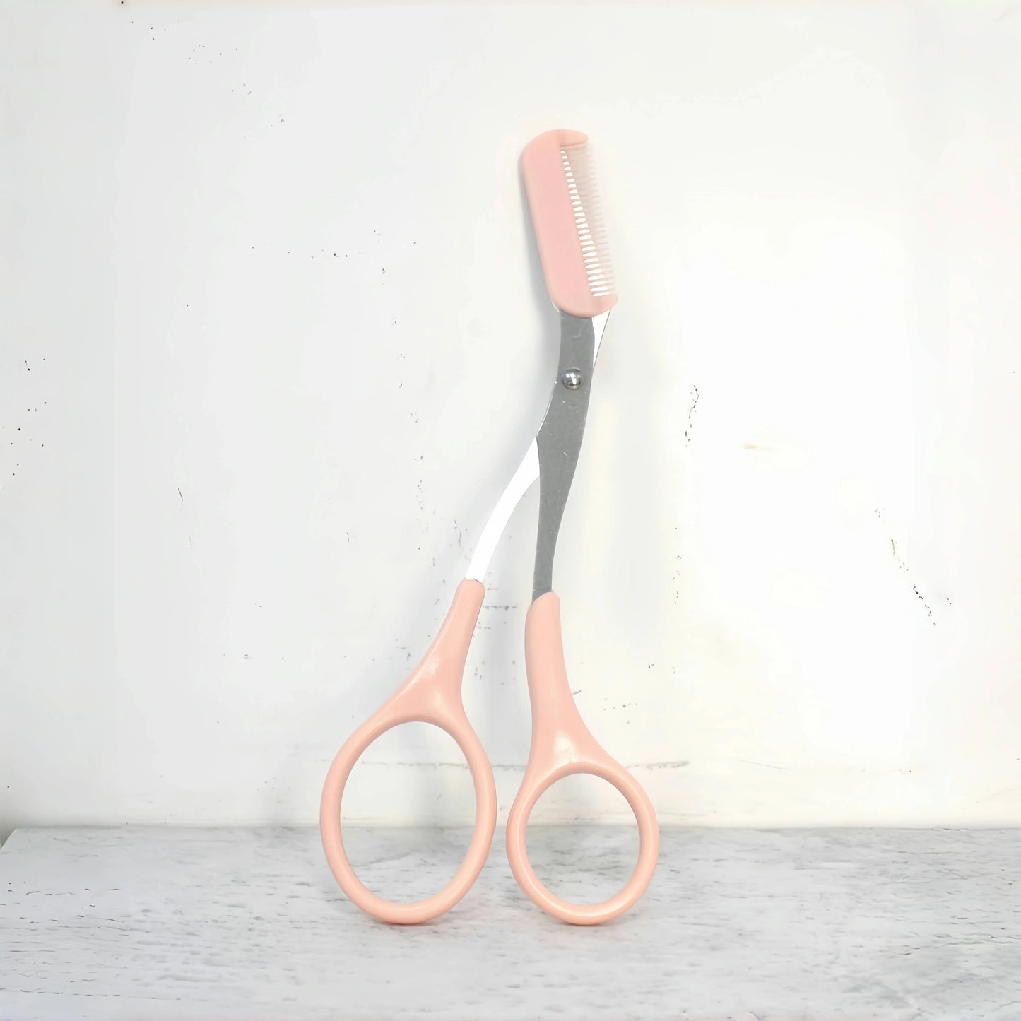 Pink Eyebrow Trimming Scissors - Stainless Steel Brow Grooming Tool with Built-In Comb