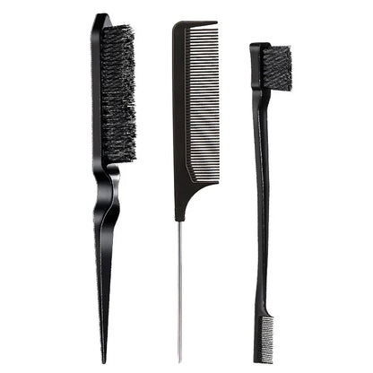New Three-Piece Hair Brush Set – Sharp-Tail Comb, Three-Row Hair Comb, Steel Needle Mouse Tail Comb & Eyebrow Brush Tool
