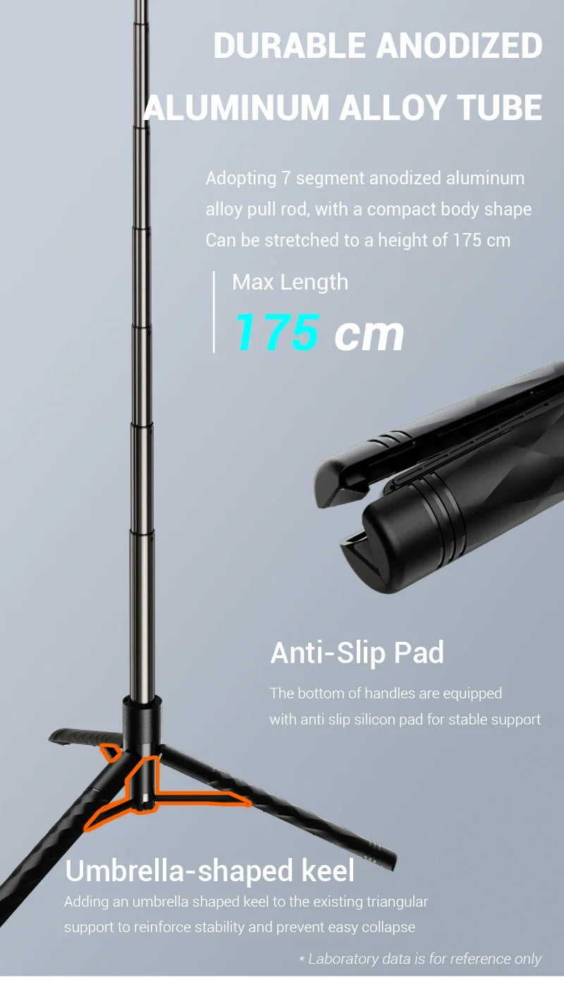 3-Axis Anti-Shake Selfie Stick with Bluetooth Remote – Retractable 1.7m Mobile Phone Holder with Flash & Live Stand