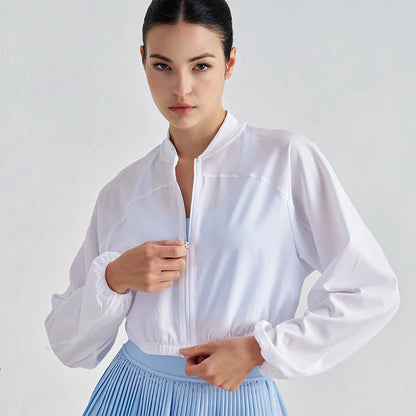 Women’s Yoga Sport Jacket – Long Sleeve Zip Up Breathable Loose Fit Fitness Running Gym Workout Activewear Coat