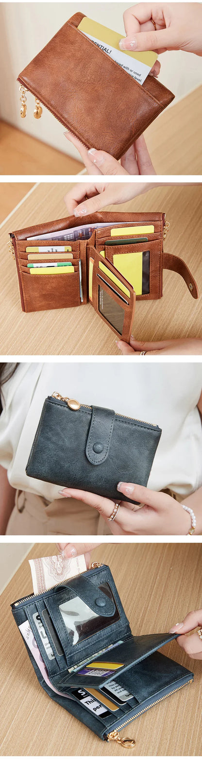 Minimalist Women’s Short Wallet – Large Capacity Triple-Layer Double Zipper Card Holder & Money Bag