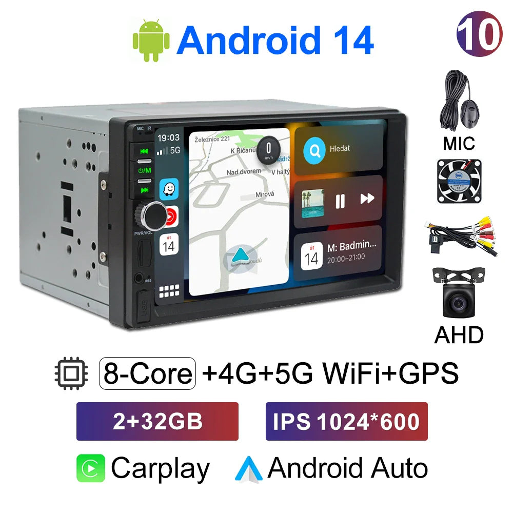 CAIXI 2Din Android 14 Car Radio — Universal CarPlay GPS Multimedia Autoradio for Toyota, Nissan, Jeep, Hyundai, Kia, Chevrolet, VW & Fiat