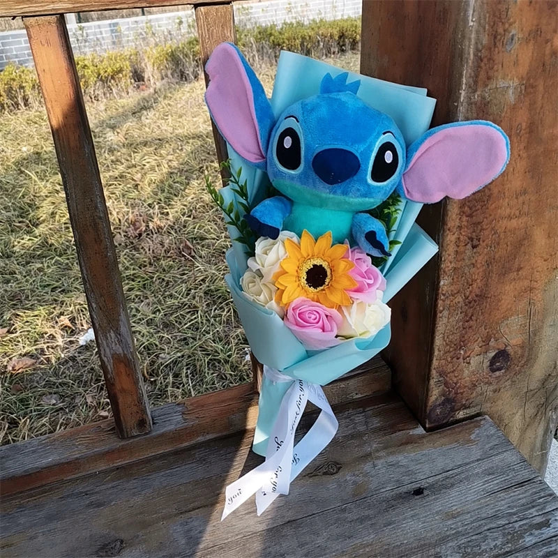 Lilo & Stitch Bouquet PVC Anime Stuffed Doll – Rose & Sunflower Gift for Birthday, Valentine’s & Christmas Day