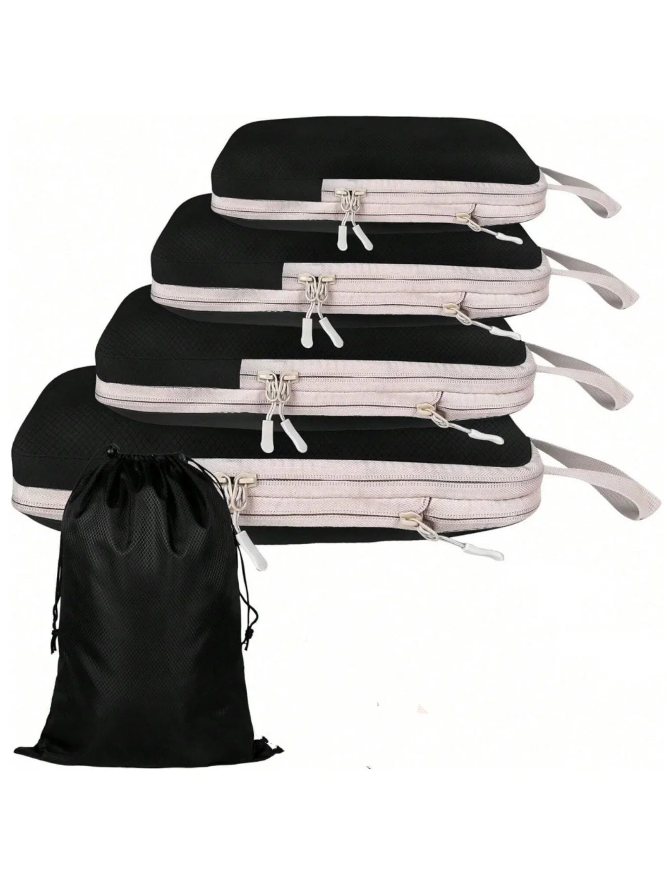 6-Piece Compressible Waterproof Nylon Packing Cubes Set – Portable Travel Storage Bags with Handbag Luggage Organizer