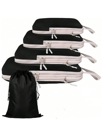 6-Piece Compressible Waterproof Nylon Packing Cubes Set – Portable Travel Storage Bags with Handbag Luggage Organizer