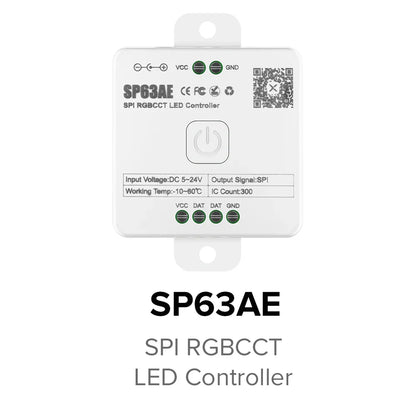 SP630E All-in-One LED Controller 5CH PWM SPI, RGB/RGBW/CCT Music Sync Bluetooth, Compatible with WS2812B WS2811 SK6812 FCOB 5050 5V–24V LED Strip