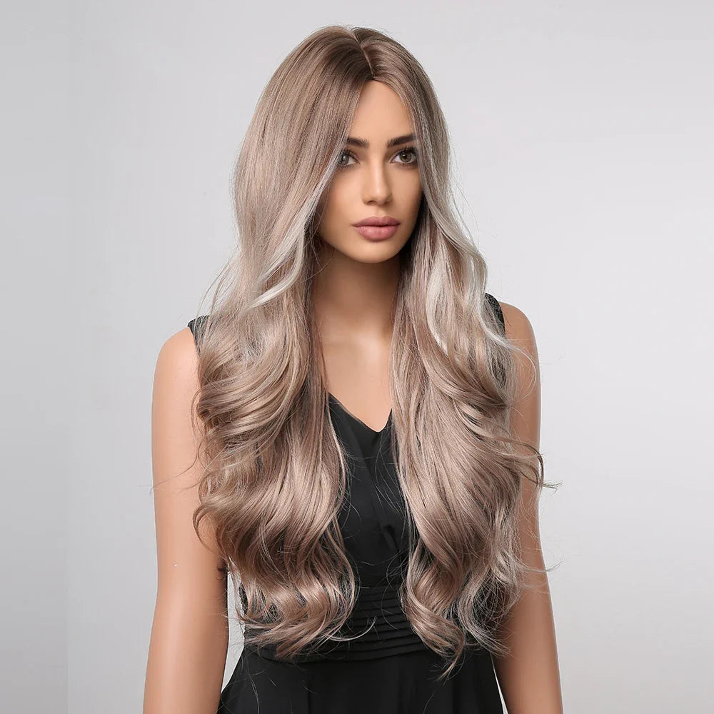 ALAN EATON Black Long Wavy Synthetic Wig – Natural Afro Hair, Middle Part, Heat-Resistant Fiber for Daily Use
