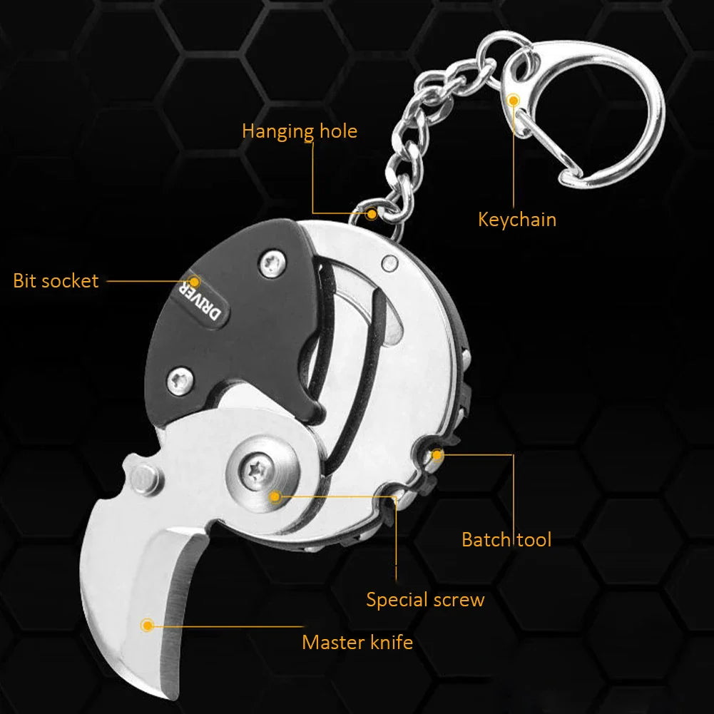 Multifunctional Hexagon Keychain Tool – Mini EDC Screwdriver, Folding Coin Knife & Pocket Gear for Outdoor Use