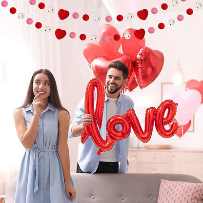 407PCS Red "Love" Letter Balloon Set – 18-Inch Heart-Shaped Balloons & Rose Petals for Valentine’s Day, Anniversary & Party Decoration
