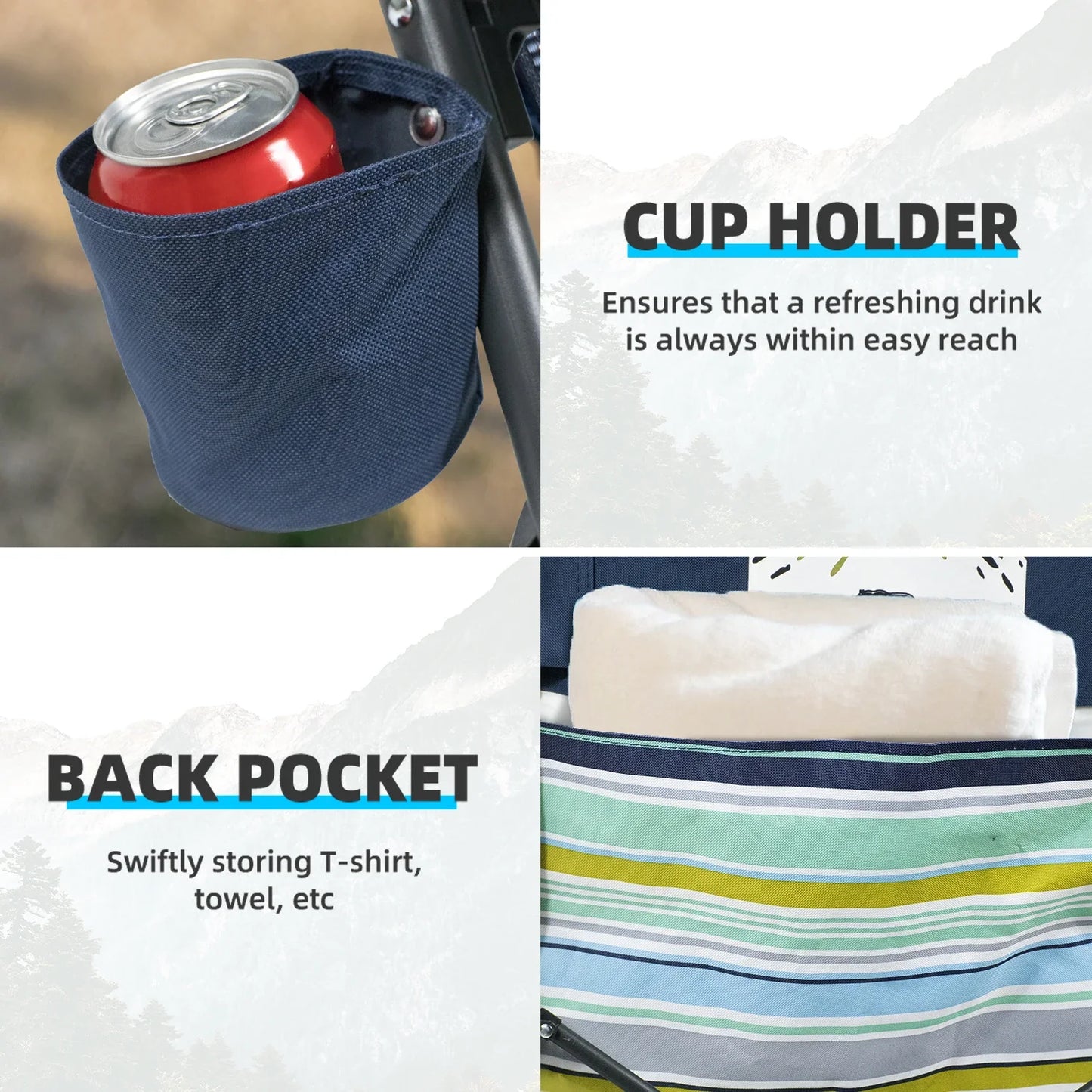 Tisetrail 2-Pack Portable Beach Chairs – Low Back Sling Chairs with Cup Holder, Folding Mesh Sand Chairs for Adults, Lightweight