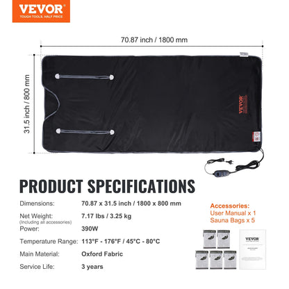 VEVOR Portable Sauna Blanket for Detox – Far Infrared Sauna for Home Relaxation, Adjustable Temperature & Timer