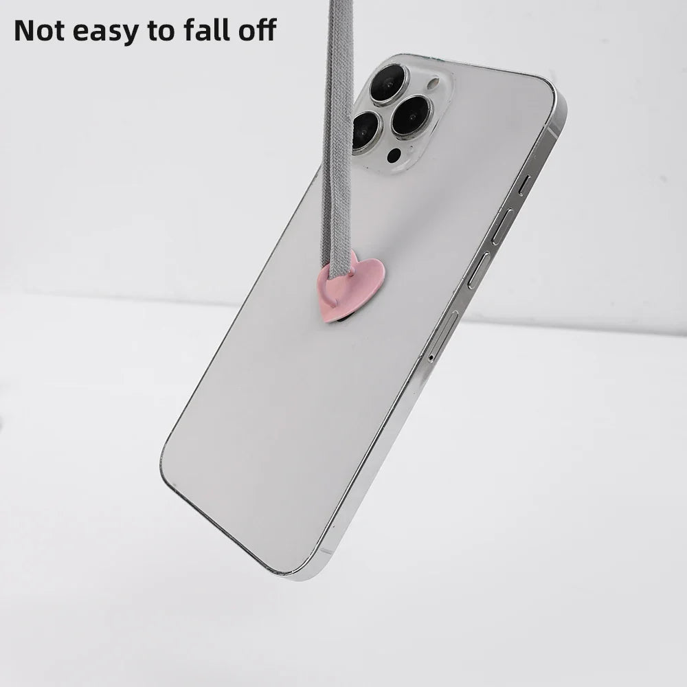 Kawaii Metal Heart Phone Charm — Adhesive Holder, Finger Ring Stand, Case Hook & Buckle Accessory with String