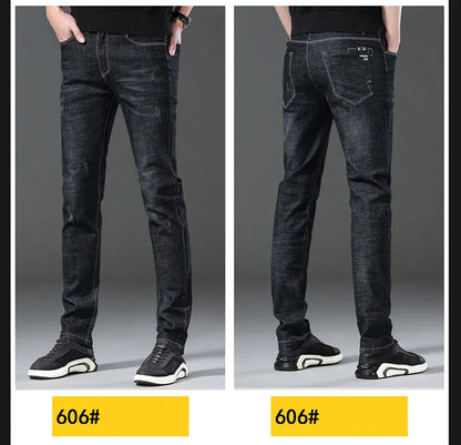 Men’s Casual Comfortable Jeans – Straight Loose Fit High Waist Elastic Trousers for All Seasons & Office Wear