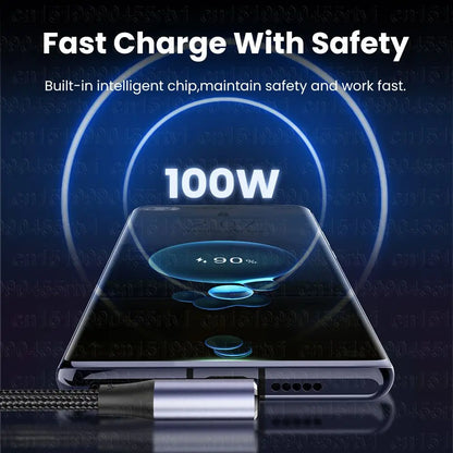 100W PD Fast Charging Cable – USB-A to USB-C 4.0 Right Angle 90° Data Cable for Laptop & Mobile Phone