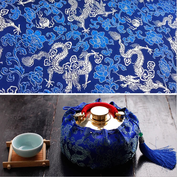 0.5/1/2m Brocade Satin Fabric — Dragon Pattern Material for Sewing, DIY Crafts, Gift Boxes & Patchwork