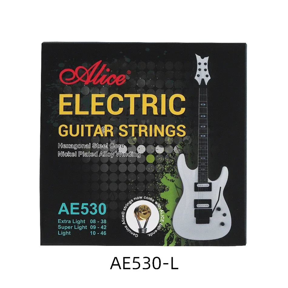 Alice AE530 Electric Guitar Strings — Hexagonal Steel Core, Nickel-Plated Alloy Wound (008-038 / 009-042 / 010-046) Practice Set