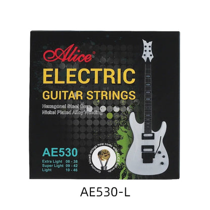 Alice AE530 Electric Guitar Strings — Hexagonal Steel Core, Nickel-Plated Alloy Wound (008-038 / 009-042 / 010-046) Practice Set