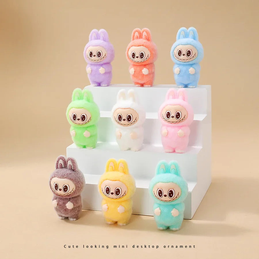 1/9PCS Labubu Cartoon Mini Flocking Doll Pendant – Cute DIY Kawaii Toy Gift Accessories