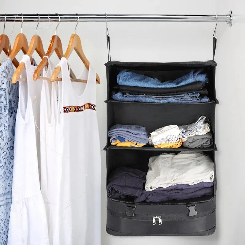 Travel Organizer Hanging Packing Cubes – Housewares Luggage Storage with Shelves and Laundry Compartments for Essentials